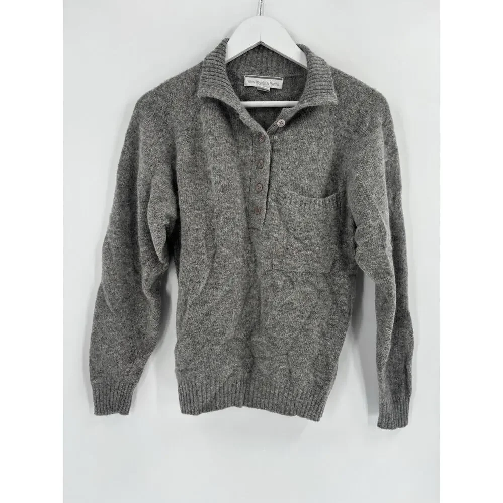 White Wheeler & Martha Sweater Womens Medium Gray Wool Rabbit Hair 1/4 Button